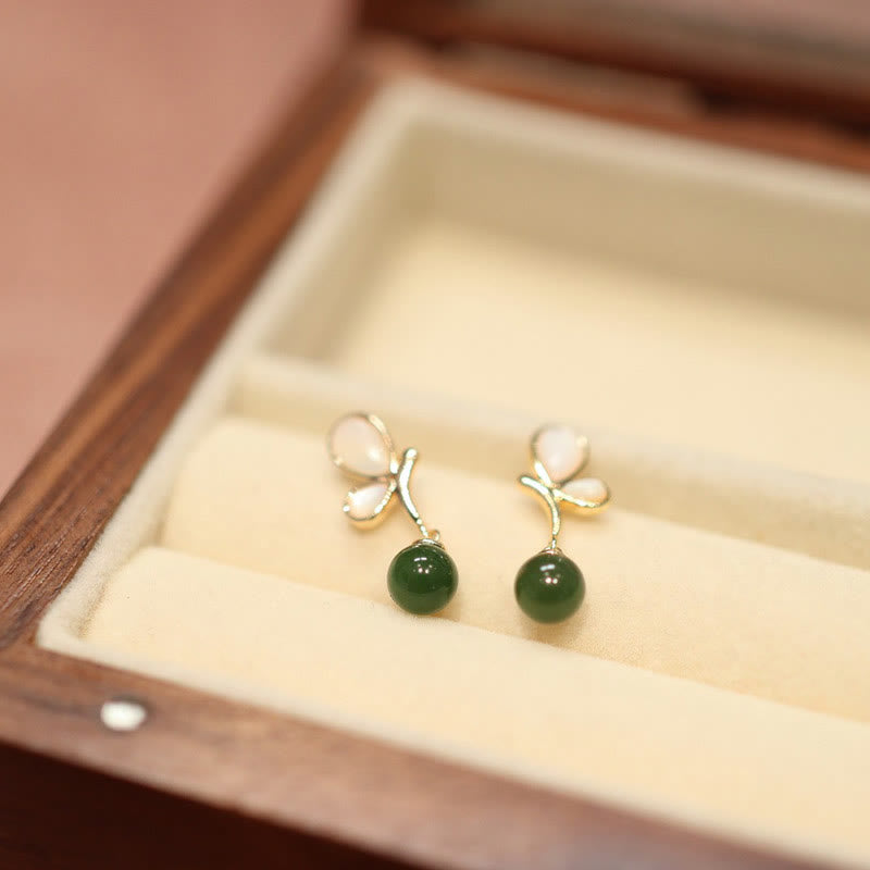 KarmaRipple's Authentic Butterfly Tridacna Stone Cyan Jade Bronze Plated Gold Calm Pendant Necklace Ring Earrings Set p13