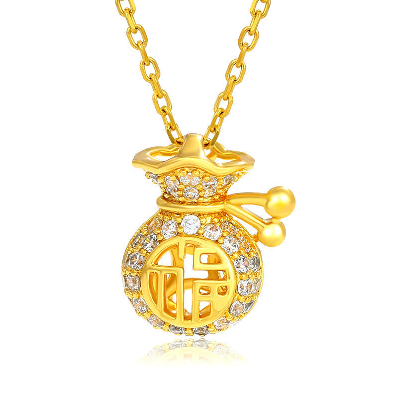 KarmaRipple's 24K Gold Plated Fu Character Fortune Money Bag Pendant Necklace p10