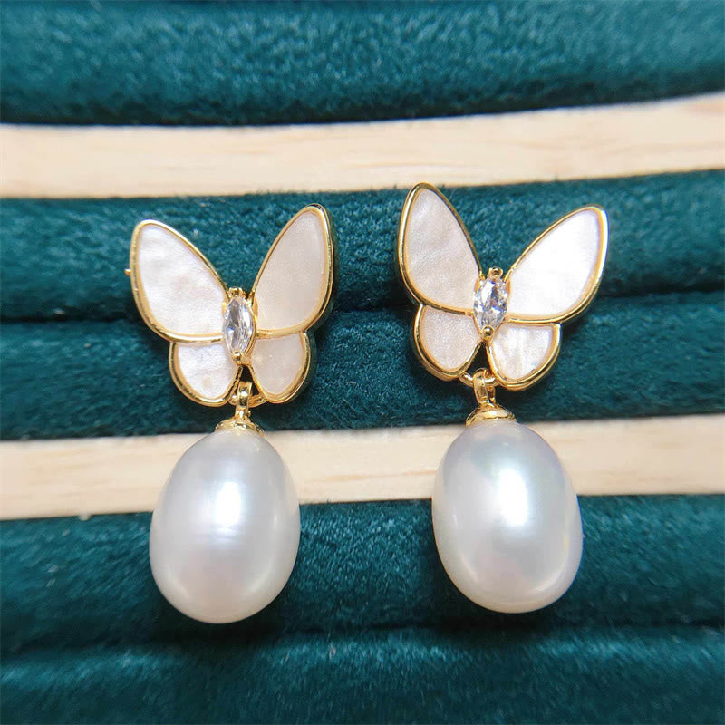 KarmaRipple's 925 Sterling Silver Posts 18K Gold Plated Bronze Pearl Butterfly Optimism Stud Earrings p13