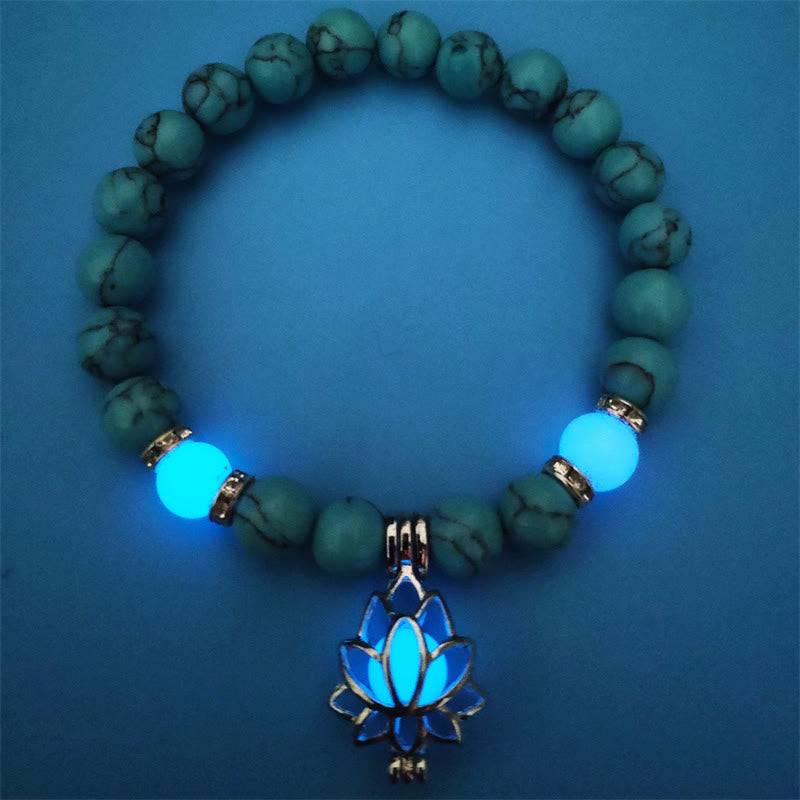 KarmaRipple's Tibetan Turquoise Glowstone Luminous Bead Lotus Protection Bracelet p45