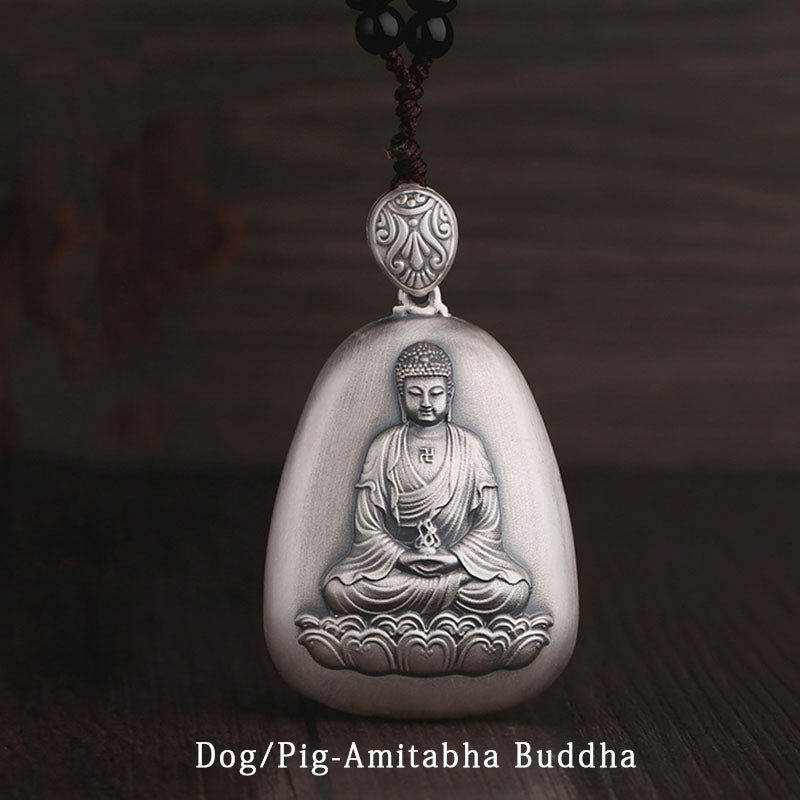 KarmaRipple's 999 Sterling Silver Chinese Zodiac Natal Buddha Heart Sutra Engraved Protection Pendant Necklace p33