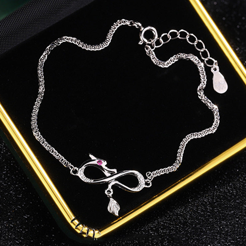 KarmaRipple's Year Of The Dragon 999 Sterling Silver Zircon Endless Weave Tail Talisman Fortune Protection Bracelet p4