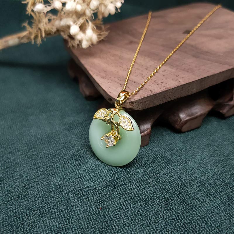 KarmaRipple's Round Jade Leaf Blessing Fortune Pendant Chain Necklace p4