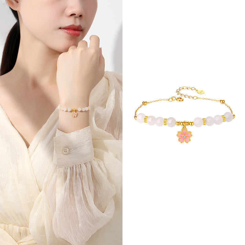 KarmaRipple's 925 Sterling Silver Hetian Ivory Jade Cherry Blossom Protection Bracelet p9