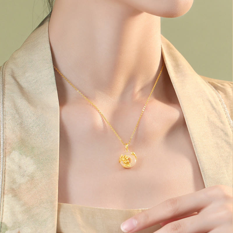 KarmaRipple's Authentic Ivory Chalcedony Peace Buckle Lotus Necklace S925 Sterling Silver Pendant p5