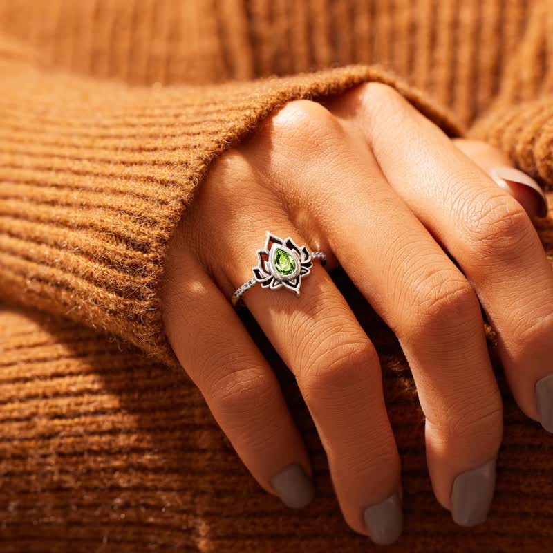 KarmaRipple's Sterling Silver Lotus Zircon Blessing Protection Ring p14