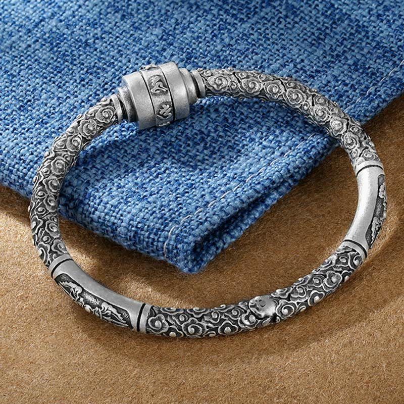 KarmaRipple's 990 Sterling Silver Tibetan Auspicious Clouds Om Mani Padme Hum Engraved Creativity Bracelet Bangle p4