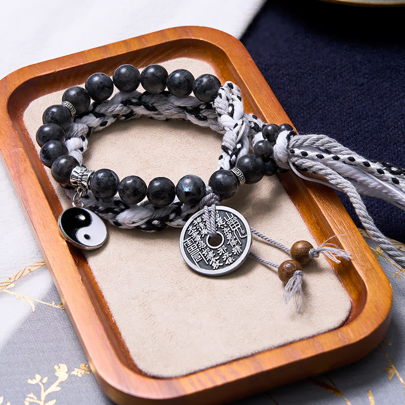 KarmaRipple's Black Glitter Stone Cat's Eye Yin Yang Mountain Ghosts Spend Money Power Double Layer Rope Bracelet p8