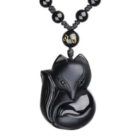 KarmaRipple's Authentic Black Obsidian Tiger Eye Ice Obsidian Fox Necklace Amulet Pendant