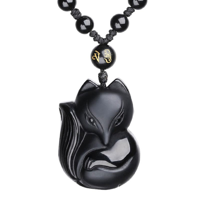 KarmaRipple's Authentic Black Obsidian Tiger Eye Ice Obsidian Fox Necklace Amulet Pendant p18