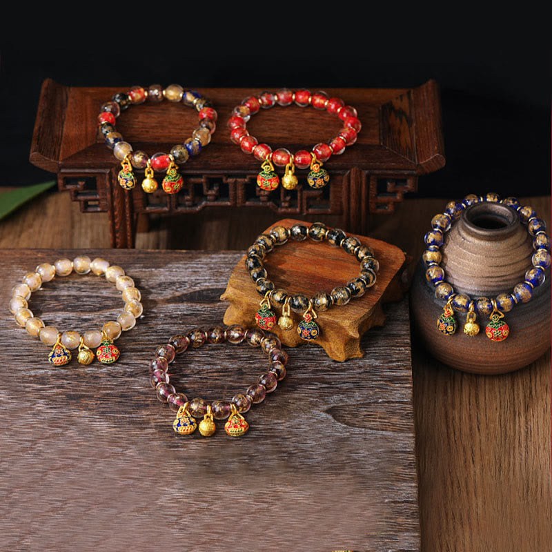 KarmaRipple's Gold Swallowing Beast Family Talisman Gold Silver Foil Liuli Glass Bead Blessings Bracelet p9