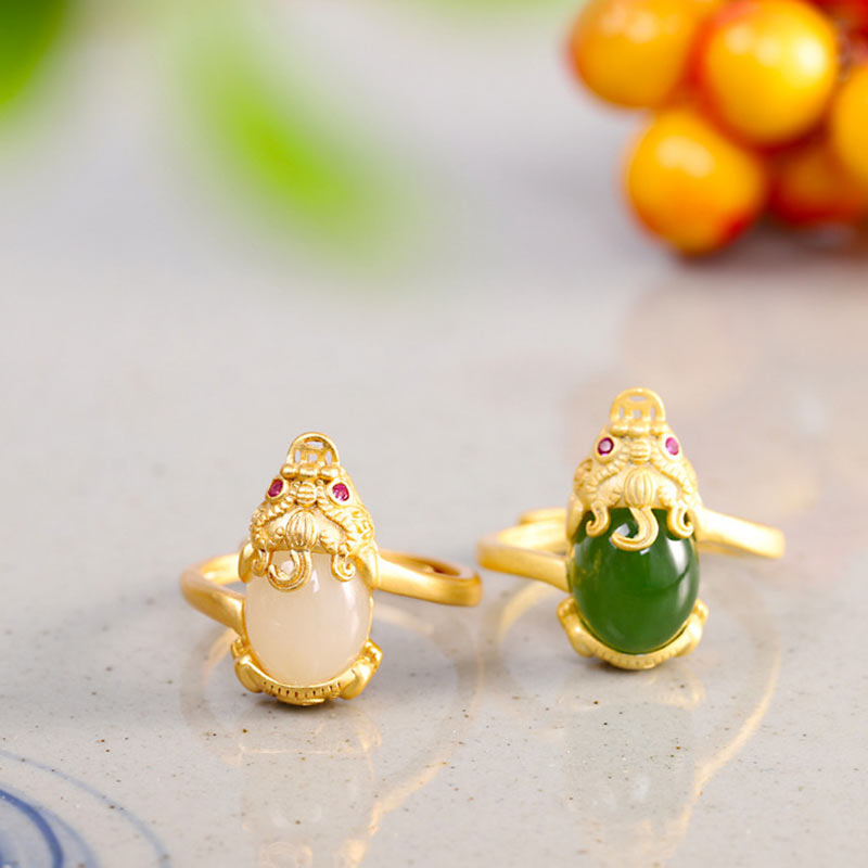 KarmaRipple's 18k Gold-plated Pixiu Jade Wealth Ring p8
