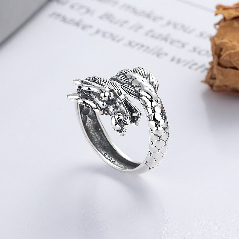 KarmaRipple's 925 Sterling Silver Year Of The Dragon Fortune Strength Adjustable Metal Ring p3