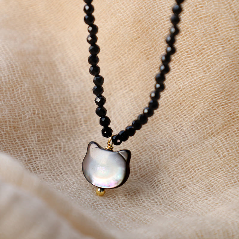 KarmaRipple's Black Spinel Cute Cat Motivate Choker Pendant p5
