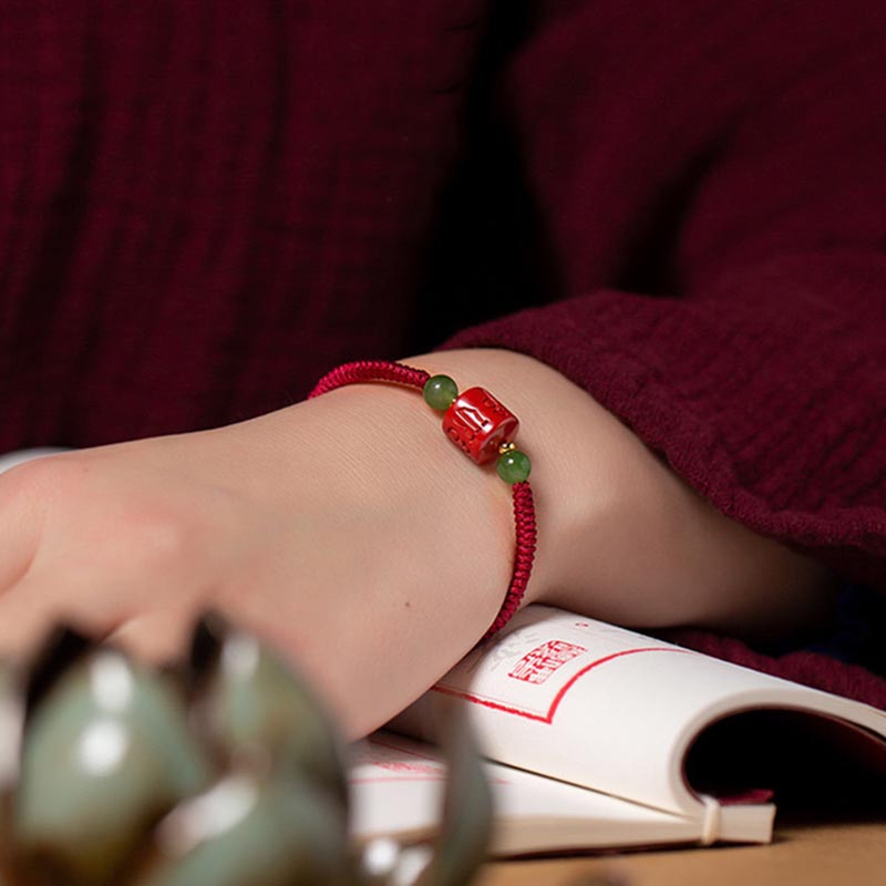 KarmaRipple's Tibetan Cinnabar Om Mani Padme Hum Engraved Blessing Woven Rope Bracelet p11
