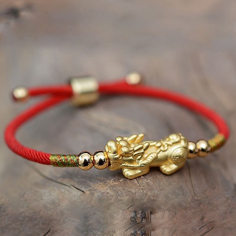 KarmaRipple's 24K Gold-Plated PiXiu Fortune Red String Bracelet p5