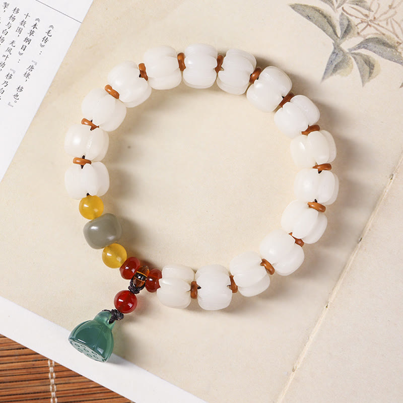 KarmaRipple's Authentic Bodhi Seed Red Agate Bodhi Calm Balance Engraved Pumpkin Bead Lotus Bracelet p1