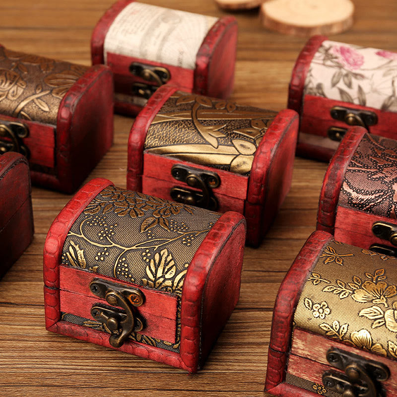 KarmaRipple's Retro Small Wood Jewelry Box Lotus Golden Grape Bronze Coin Daffodil Grass Flower Jewelry Storage Box p7