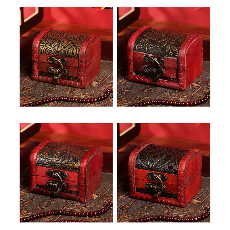 KarmaRipple's Retro Small Wood Jewelry Box Lotus Golden Grape Bronze Coin Daffodil Grass Flower Jewelry Storage Box p13