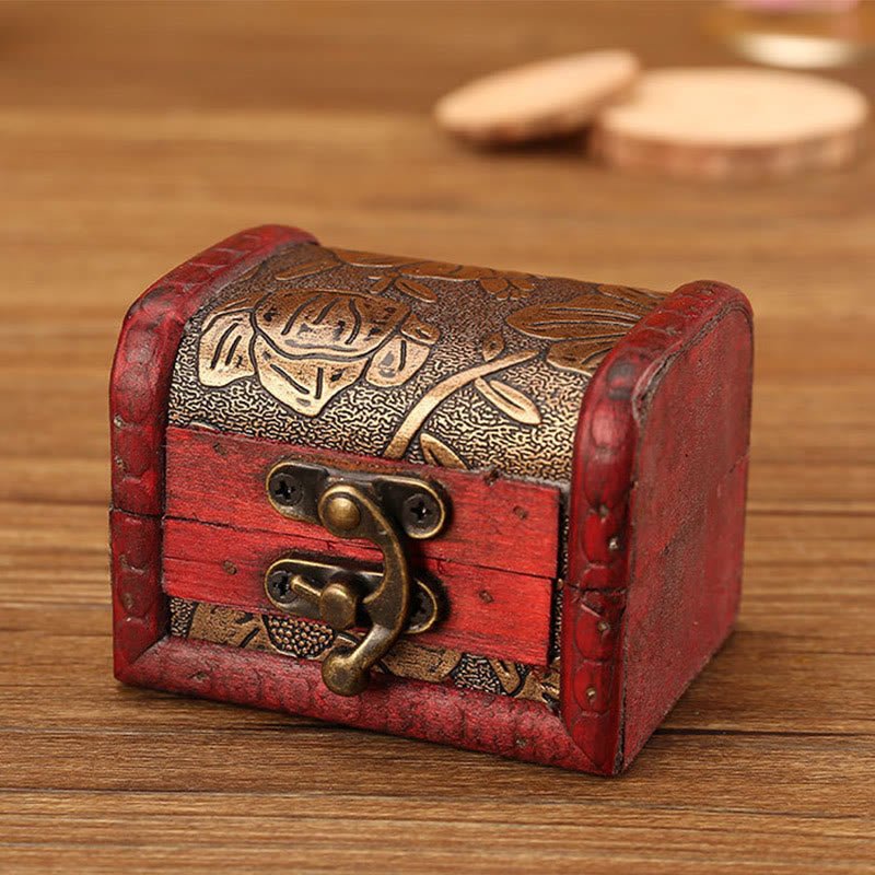 KarmaRipple's Retro Small Wood Jewelry Box Lotus Golden Grape Bronze Coin Daffodil Grass Flower Jewelry Storage Box p18