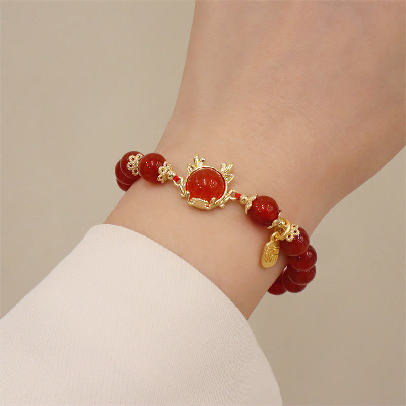 KarmaRipple's Year of the Dragon Red Agate Jade Peace Buckle Fu Character Success Bracelet p12