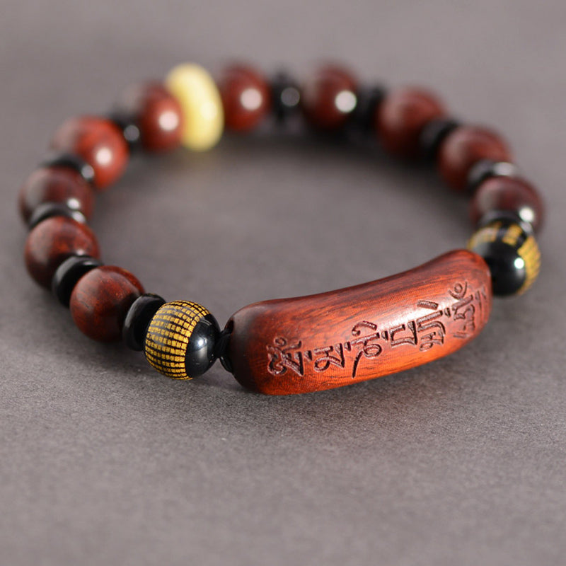 KarmaRipple's Small Leaf Red Sandalwood Om Mani Padme Hum Engraved Protection Bracelet p15