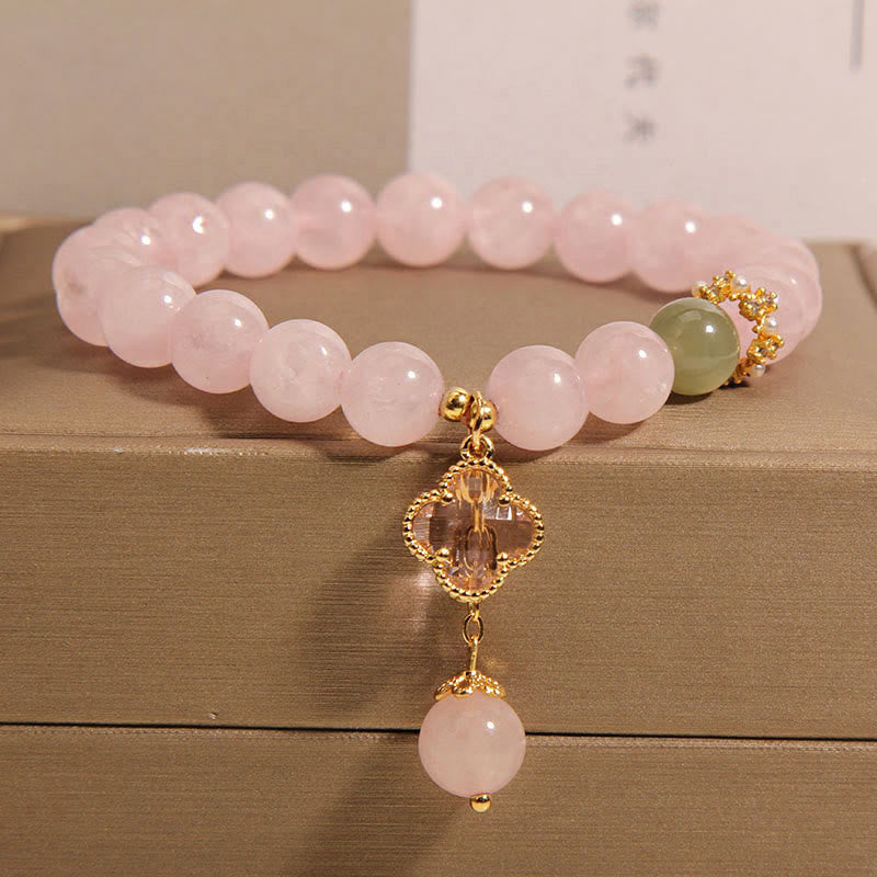 KarmaRipple's Authentic Pink Gemstone Four Leaf Clover Soothing Bracelet p10