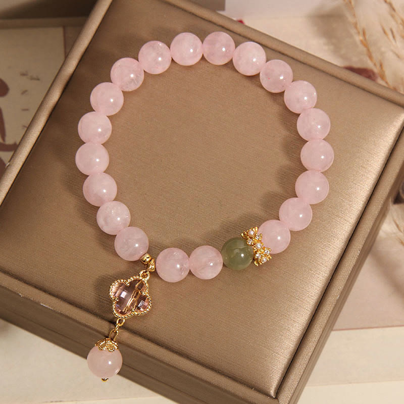KarmaRipple's Authentic Pink Gemstone Four Leaf Clover Soothing Bracelet p7