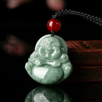 KarmaRipple's Authentic Green Jade Laughing Buddha Fortune Abundance Pendant Necklace