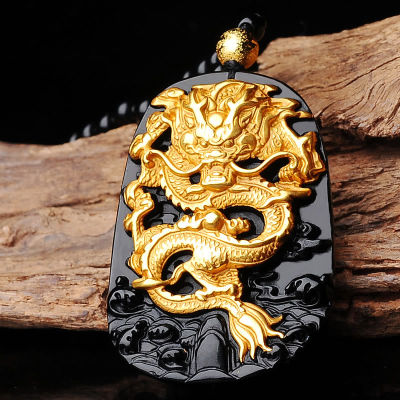 KarmaRipple's 18k Gold-plated Dragon Obsidian Fortunate Necklace Pendant p6