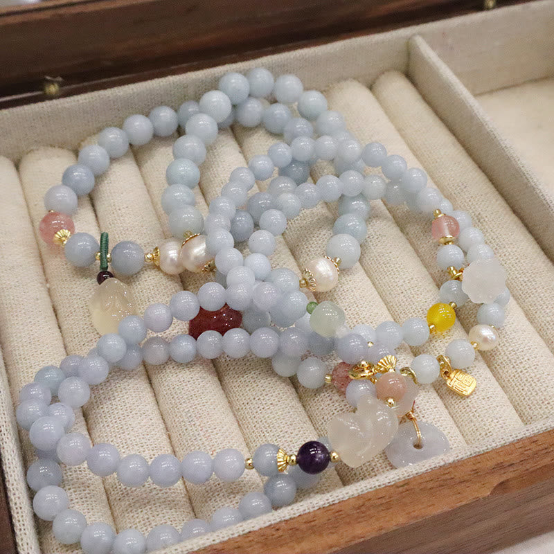 KarmaRipple's Authentic Aquamarine Chalcedony Serenity Rabbit Gourd Cat Talisman Bracelet p14