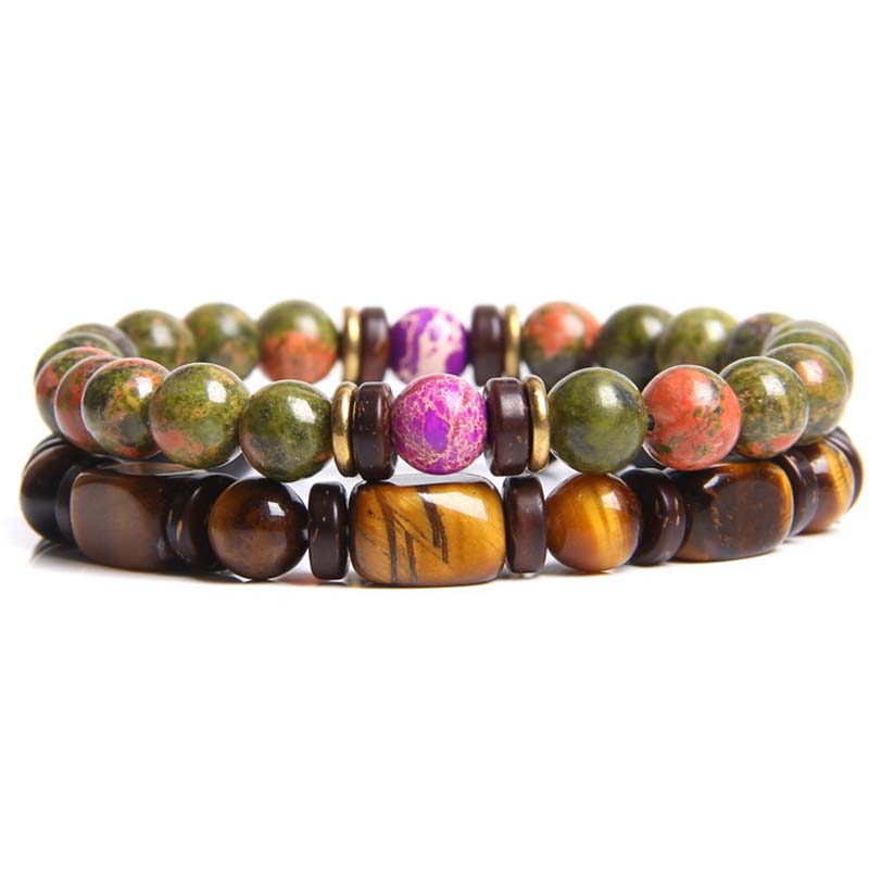 KarmaRipple's 2PCS Balancing Gemstone Emperor Stone Tiger Eye Bead Bracelet p32