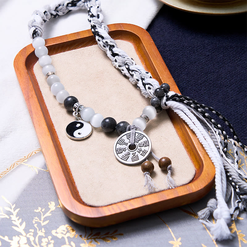 KarmaRipple's Black Glitter Stone Cat's Eye Yin Yang Mountain Ghosts Spend Money Power Double Layer Rope Bracelet p6