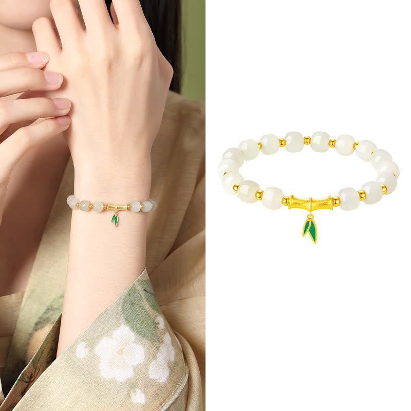 KarmaRipple's 925 Sterling Silver Hetian Ivory Jade Bamboo Fortune Bracelet p11