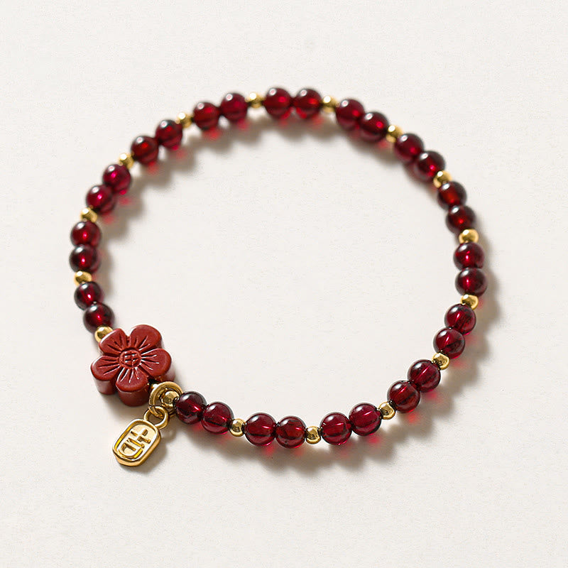KarmaRipple's 14K Gold Authentic Garnet Cinnabar Flower Calm Bracelet p13