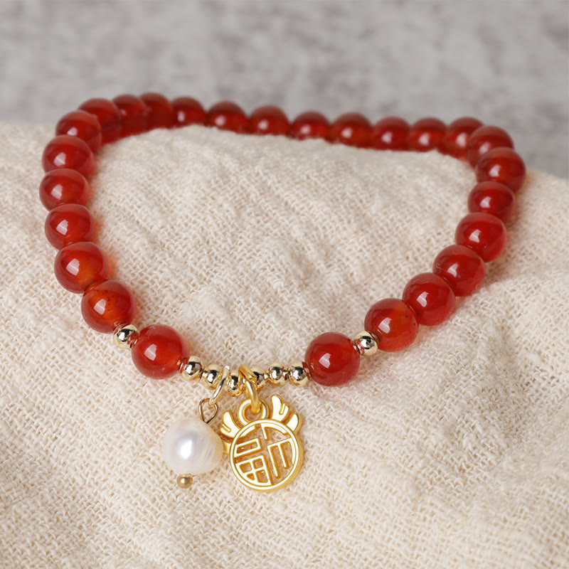 KarmaRipple's Year of the Dragon Red Agate Jade Peace Buckle Fu Character Success Bracelet p22