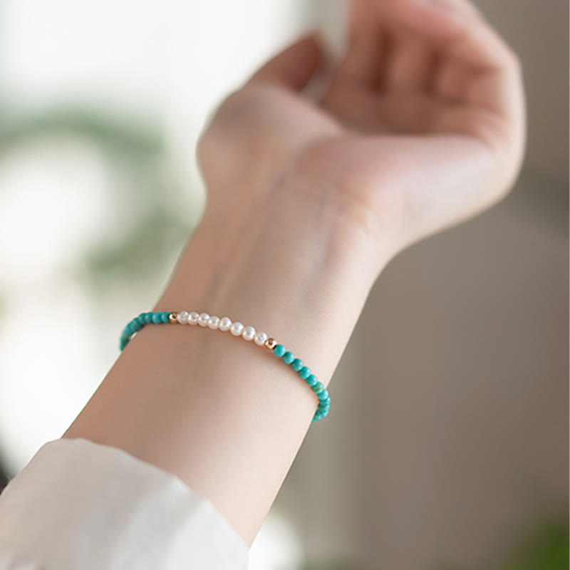 KarmaRipple's 925 Sterling Silver Authentic Turquoise Pearl Beaded Bracelet p4
