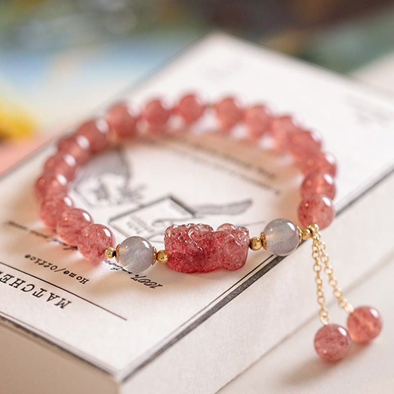 KarmaRipple's Authentic Strawberry Quartz Moonstone PiXiu Love Balancing Bracelet p6