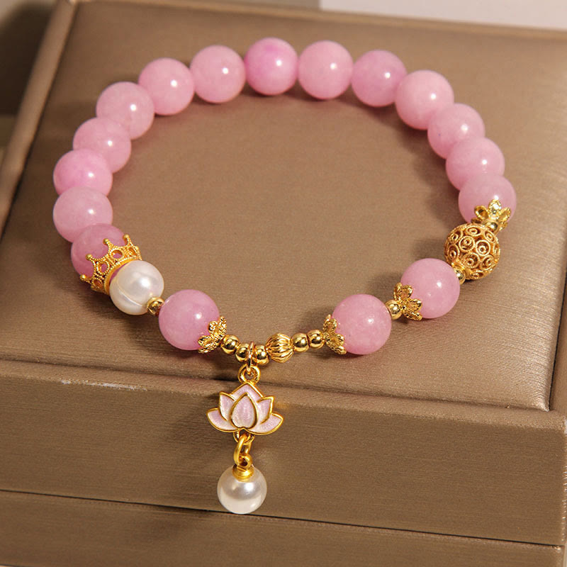 KarmaRipple's Pink Jade Pearl Lotus Talisman Balance Bracelet p4