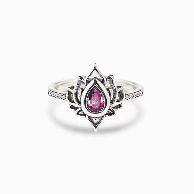 KarmaRipple's Sterling Silver Lotus Zircon Blessing Protection Ring p57