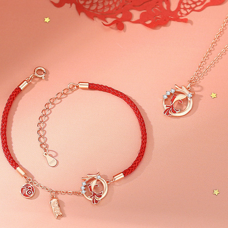 KarmaRipple's 925 Sterling Silver Year Of The Dragon Koi Fish Fu Character Fortune Pendant Necklace Bracelet p3