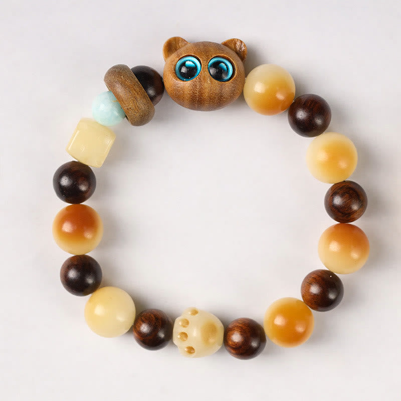 KarmaRipple's Authentic Bodhi Seed Sandalwood Fortunate Cute Cat Head Paw Claw Peace Bracelet p3
