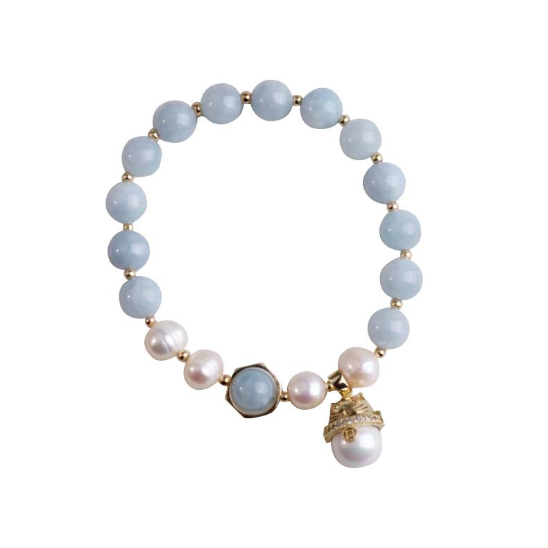 KarmaRipple's Aquamarine Pearl Peace Balancing Fortunate Cat Talisman Bracelet p7