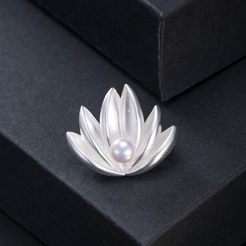 KarmaRipple's 925 Sterling Silver Lotus Flower Pearl New Beginning Brooch p2