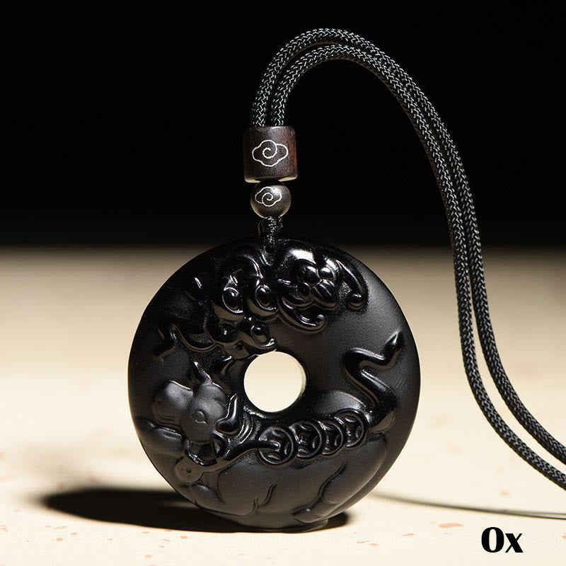 KarmaRipple's Chinese Zodiac Authentic Black Obsidian Peace Buckle Strength Pendant Necklace p3