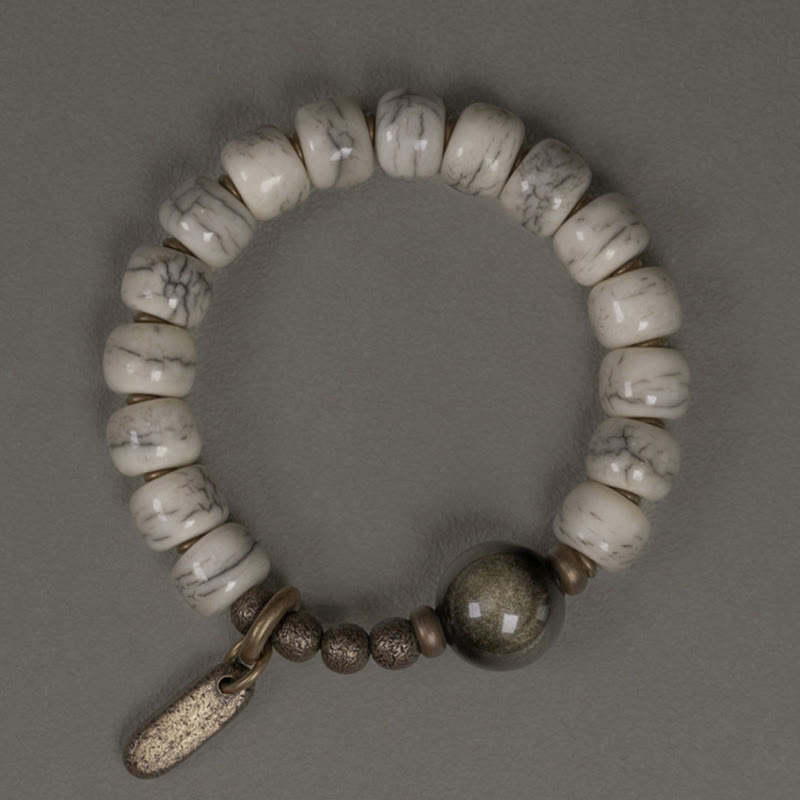 KarmaRipple's Tibetan Yak Bone Gold Sheen Obsidian Brass Bead Strength Bracelet p8