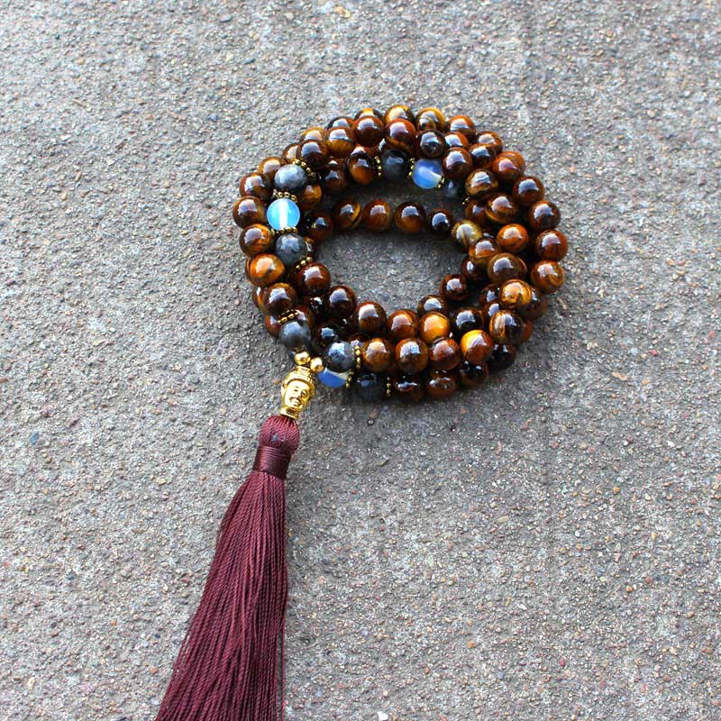 KarmaRipple's Tibetan Tiger Eye Buddha Strength Power Beaded Tassel Necklace Pendant p5