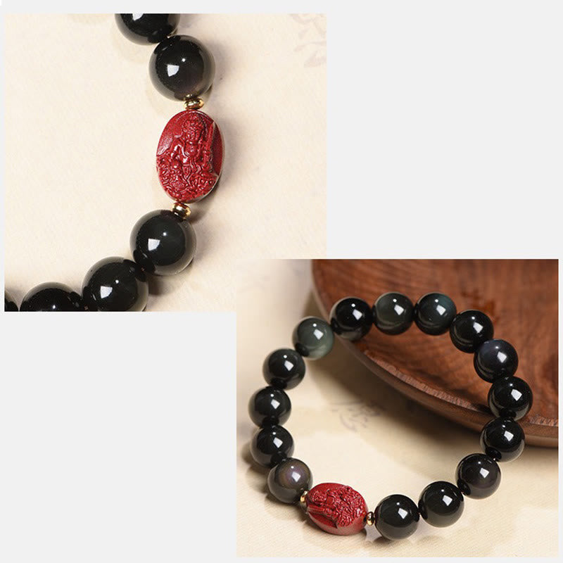 KarmaRipple's Chinese Zodiac Natal Buddha Authentic Black Obsidian Cinnabar Purification Bracelet p31