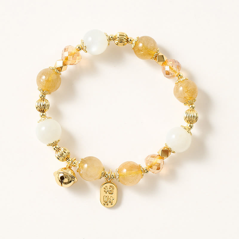 KarmaRipple's 14K Gold Plated Golden Rutilated Quartz Wealth Bell Fortunate Fortune Talisman Bracelet p2