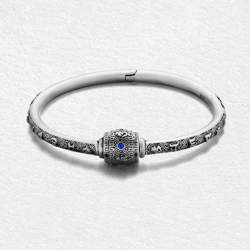 KarmaRipple's 990 Sterling Silver Tibetan Auspicious Clouds Om Mani Padme Hum Engraved Creativity Bracelet Bangle p11